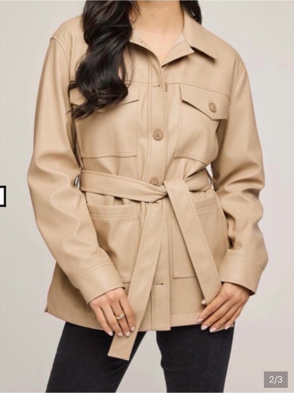 Gentle Fawn Sandstone Faux-Leather Belted Trench Jacket